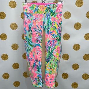 Lilly Pulitzer UPF 50+ Weekender Cropped Leggings Fan Sea Pants, Size XS, MINT!